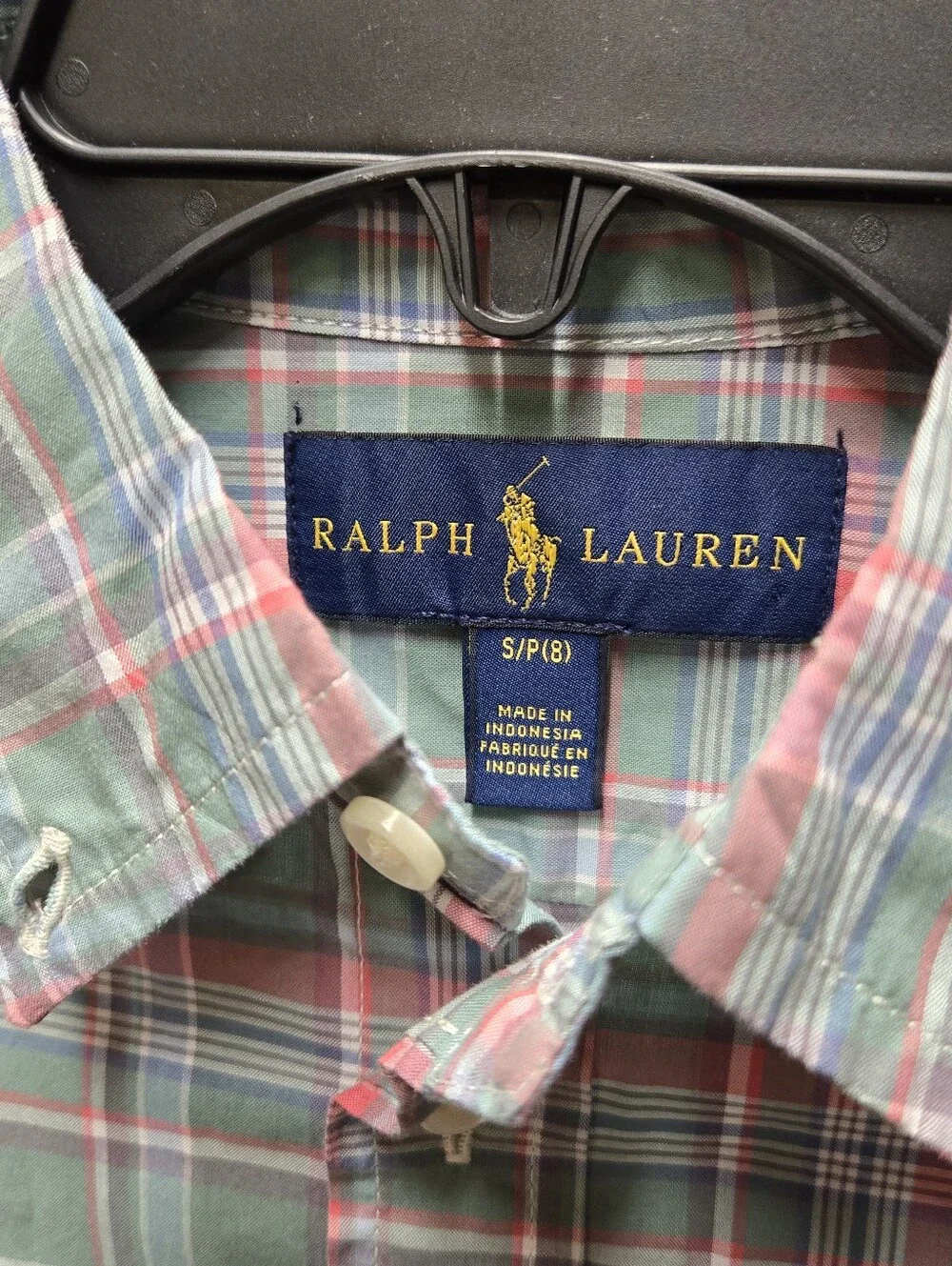 Ralph Lauren Button Down Collared Dress Shirt Boys Youth Small 8 Green Plaid